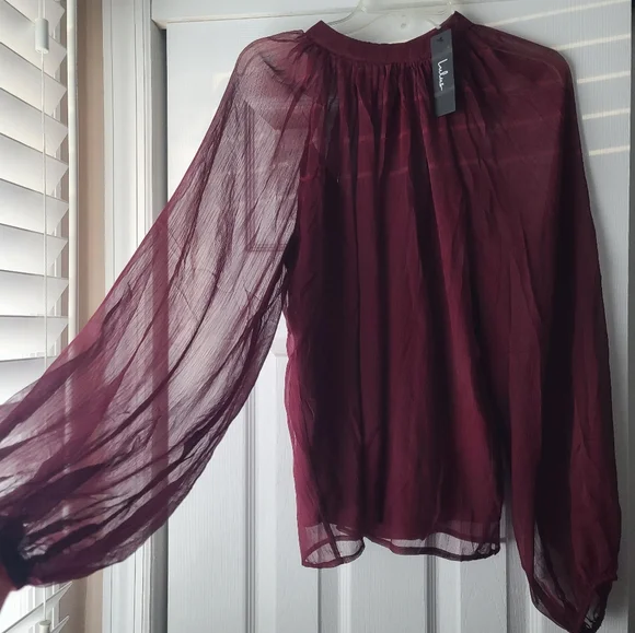 Lulu's Burgundy Sheer Women's Top - Picture 2 of 4